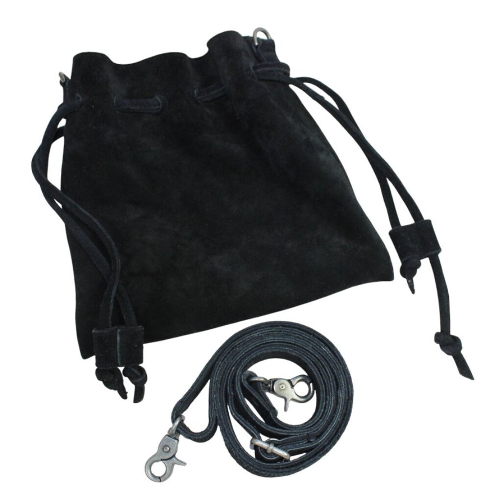 Free People Billie True Black Suede Drawstring Cross Body Slouchy Medicine Style - Picture 6 of 12